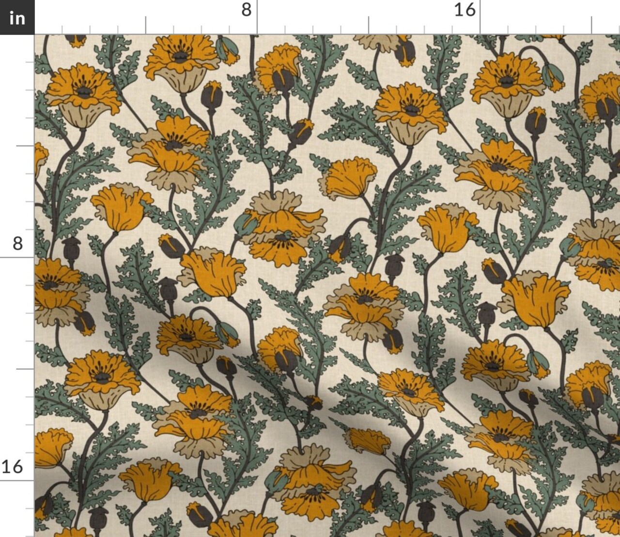 Vintage Floral California Poppy Bohemian Botanical Farmhouse Custom Printed Fabric by Spoonflower Various Fabrics by the Yard or Fat Quarter
